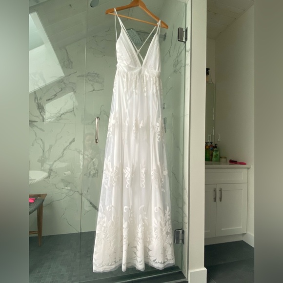 Kailania Snow | Ivory Floral Mesh Deep V-Neck Maxi Dress - Picture 4 of 6